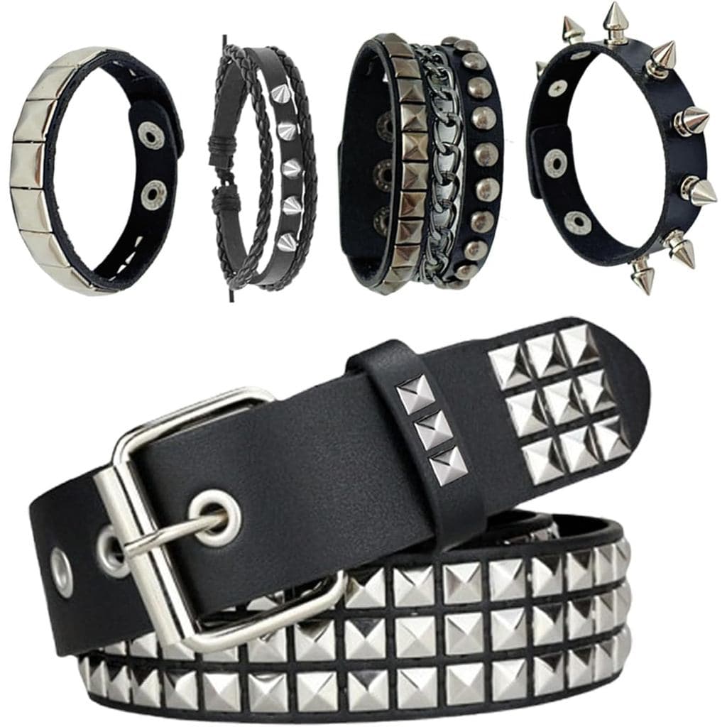 Cinto Cravejado Preto , Pulseira Cravejada Goth Rebite Punk Rock Manguito Pulseiras Y2K Emo Spike Acessórios Grunge Para