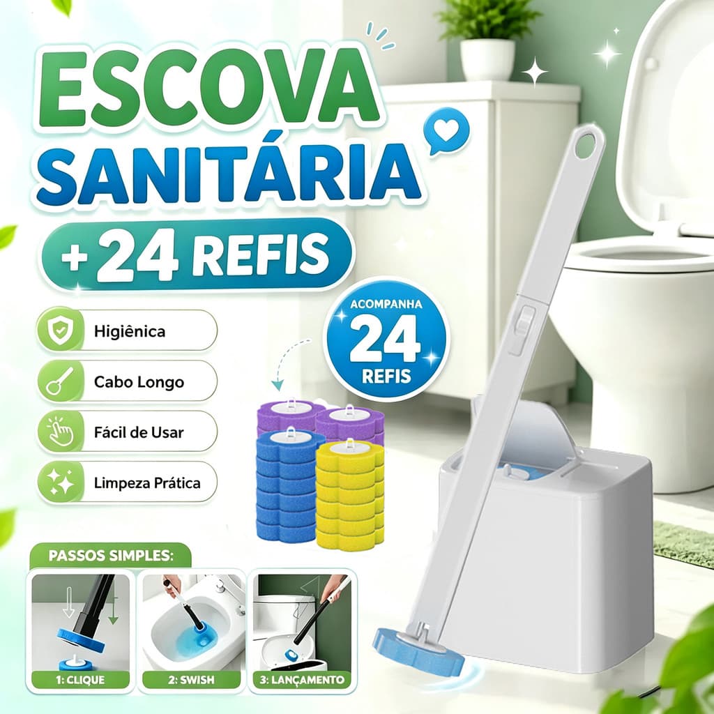 Escova sanitário + 24 refis descartável Para Vaso sanitário e Parede Banheiro pratica e fácil