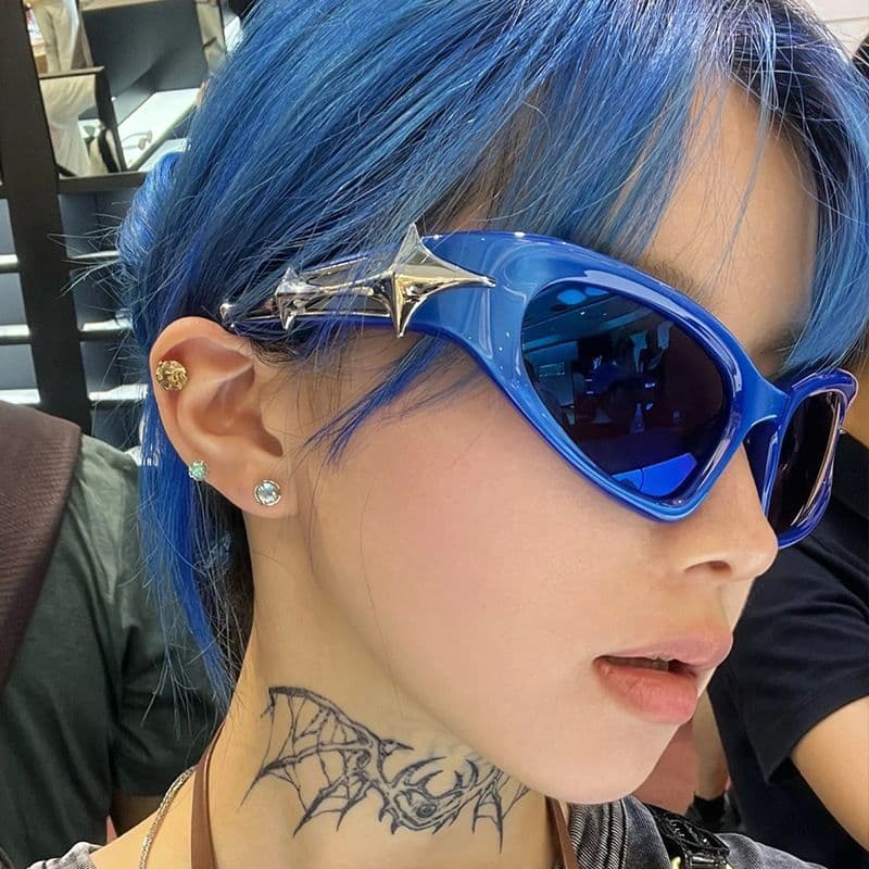Retro olho de gato exagerado Y2K óculos de sol feminino versão coreana ins influenciador estrela óculos de sol moda Hip-