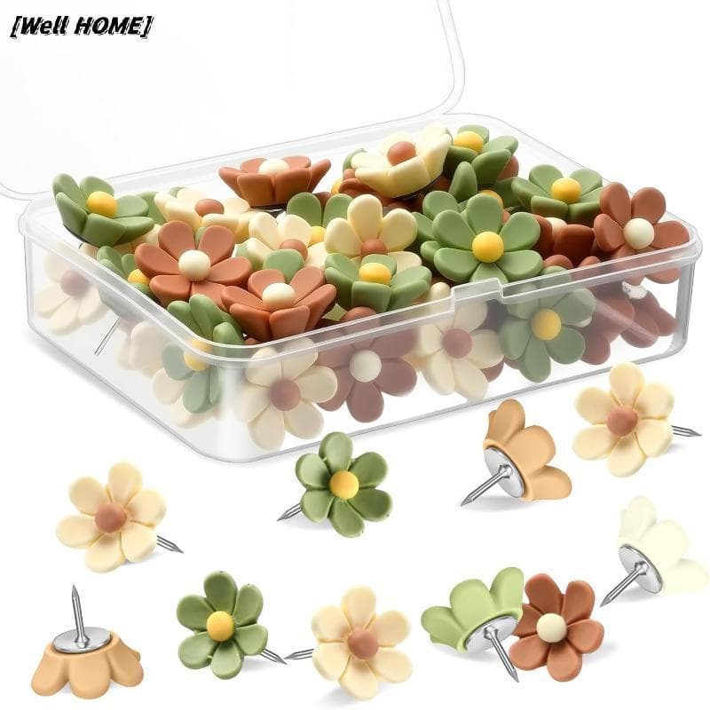 [Bem Casa] Alfinetes Florais Decorativos , De Flores De Resina Fofos Para Placa , Foto , Parede , Escola , Escritório ,