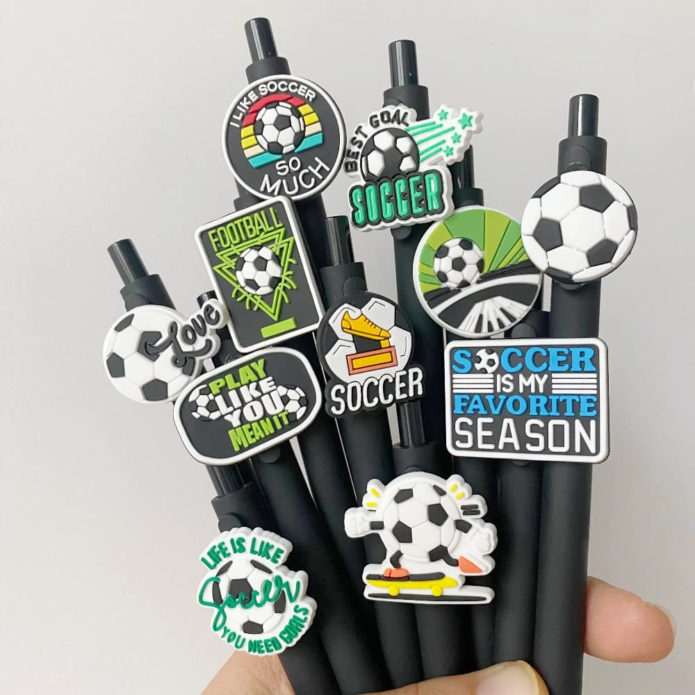 10 canetas gel com tema de futebol, tinta preta, adequadas para presentes de festa, presentes para estudantes, material