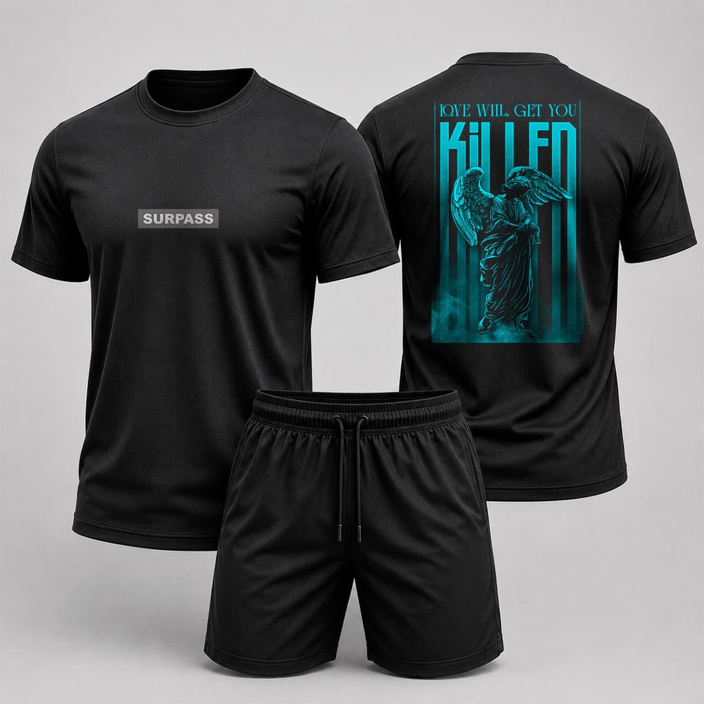 conjunto streetwear camiseta estampada masculina e short tactel bermuda