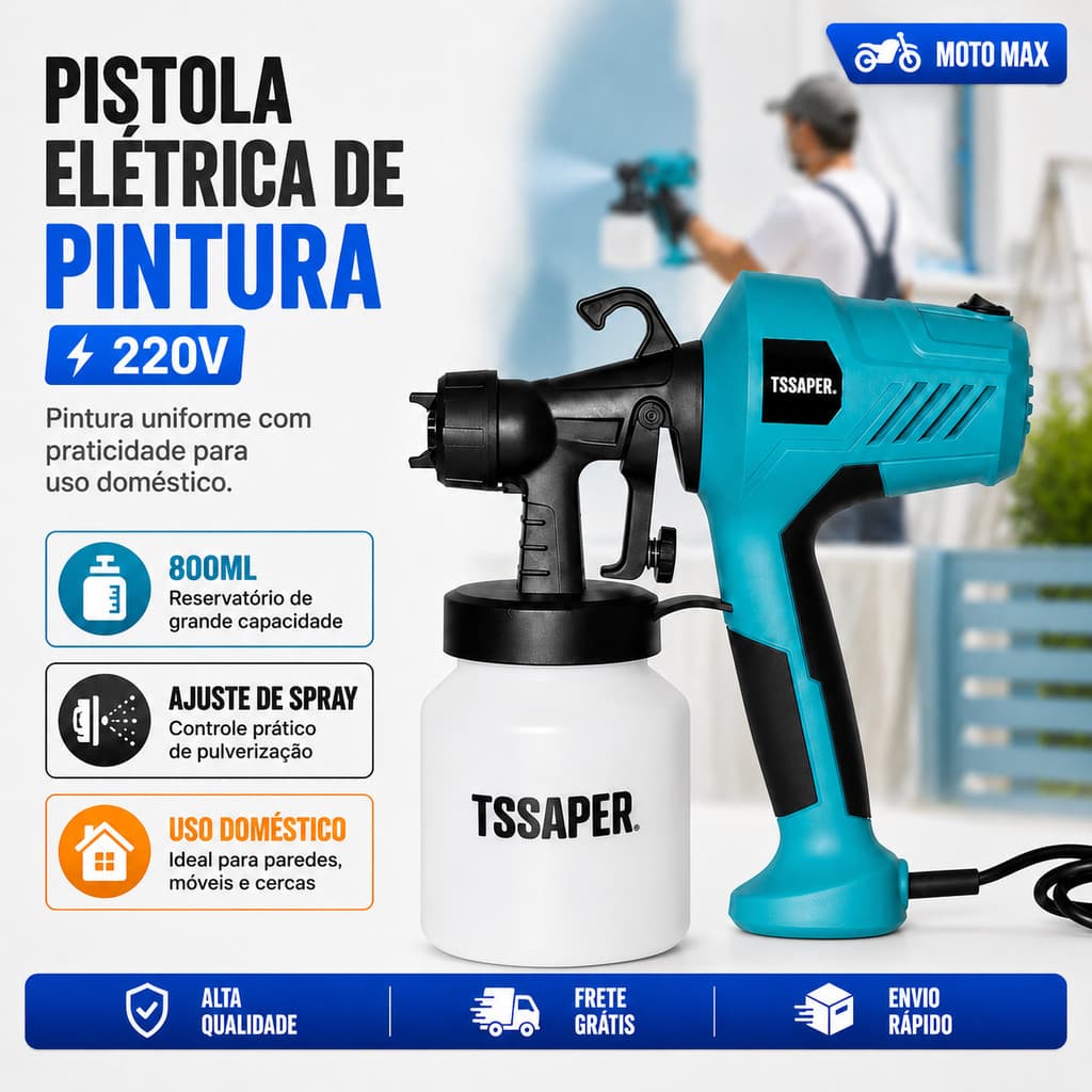 Pistola de Pintura Pulverizador Elétrico Potente 500W 220V  Tinta Profissional Bico de Metal Potente