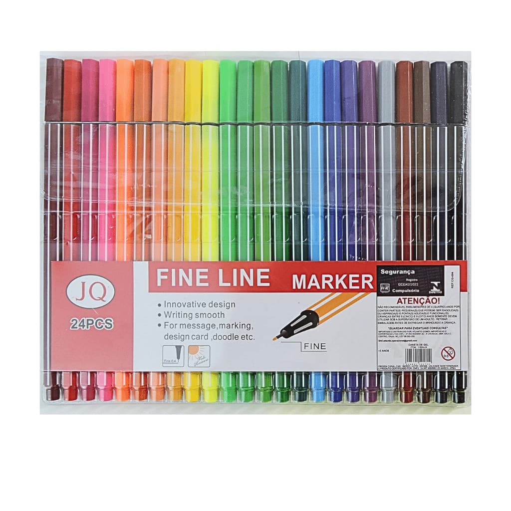 Kit 24 Canetas Cores Fine Line Ponta Fina 0.4mm 1ª Linha Col