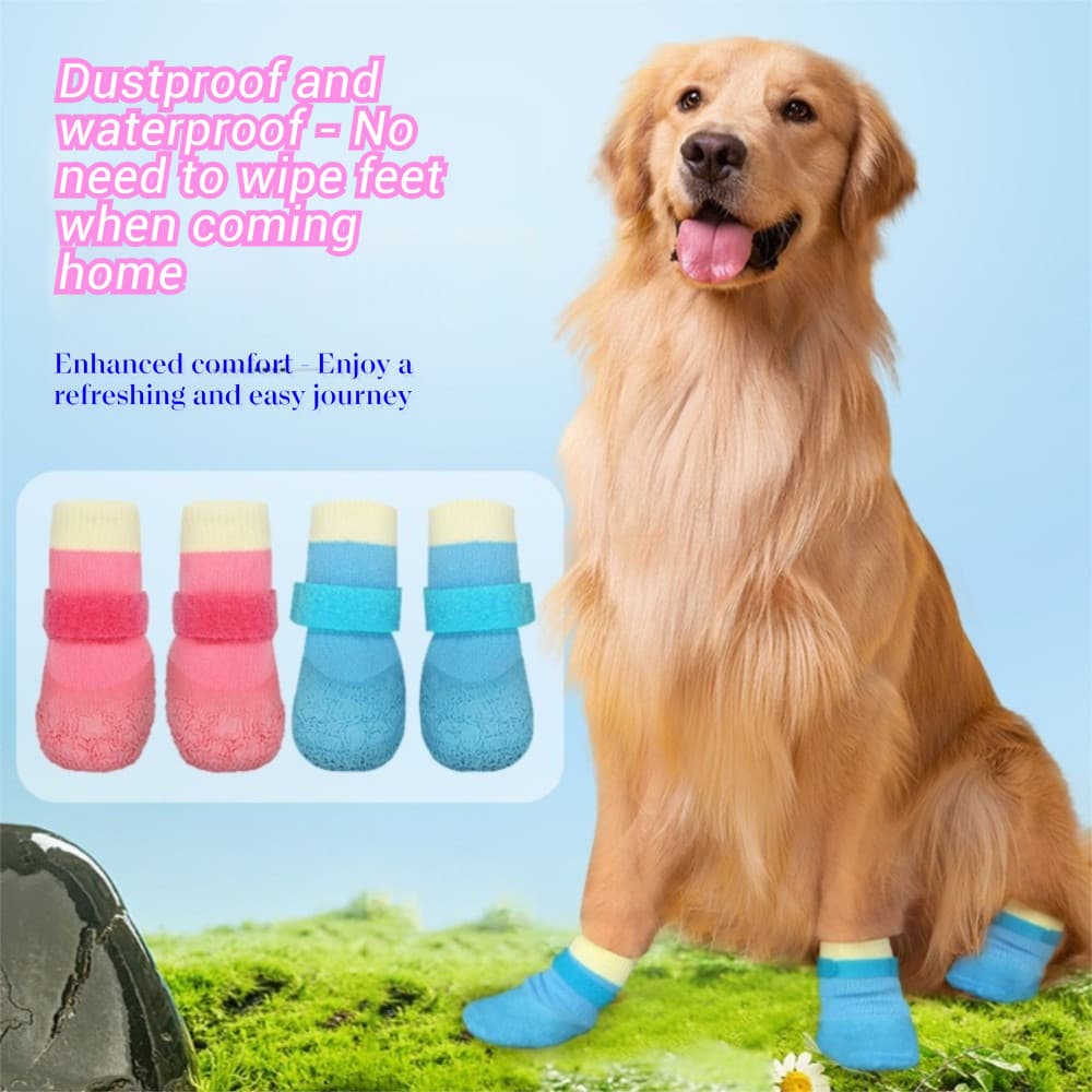 Conjunto de 4 Peças de Sapatos de Malha para Cães, Ajustáveis, Anti-Sujeira, Capa Resistente ao Deslizamento