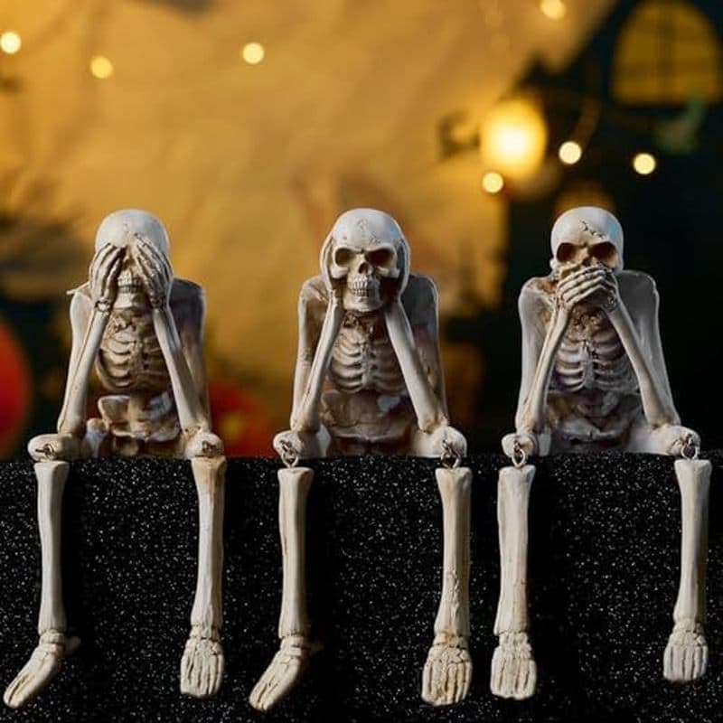 Decoração De Esqueleto De Halloween Interior Ouvir Ver Falar Sem Esqueletos Do Mal Para Prateleira De Lareira , Conjunto