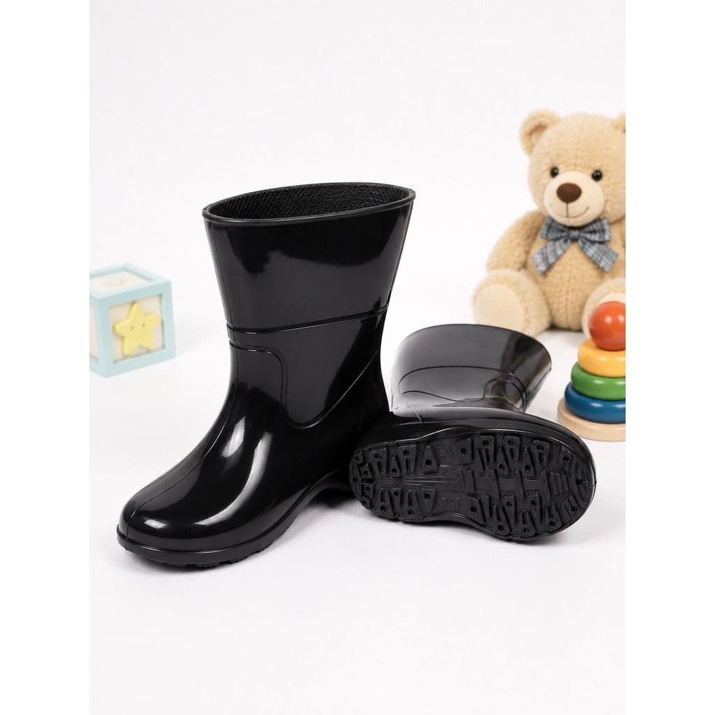 Galocha Bota Menino e Menina de Chuva Lisa Cano Alto 17CM Confortável Impermeável .