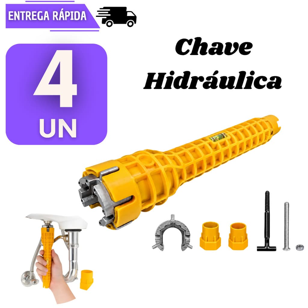 Jogo 4 Chave Hidráulica 8 em 1 Multifuncional Para Apertar Cano Torneira Pia Registro Sifão Encanador Grifo Ferramenta
