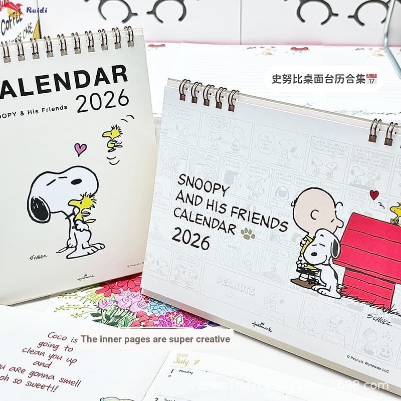 Relógio De Cartão Com Calendário De Mesa Snoopy 2026-Decoração Colorida Fofa De Desenho Animado Para Escritório