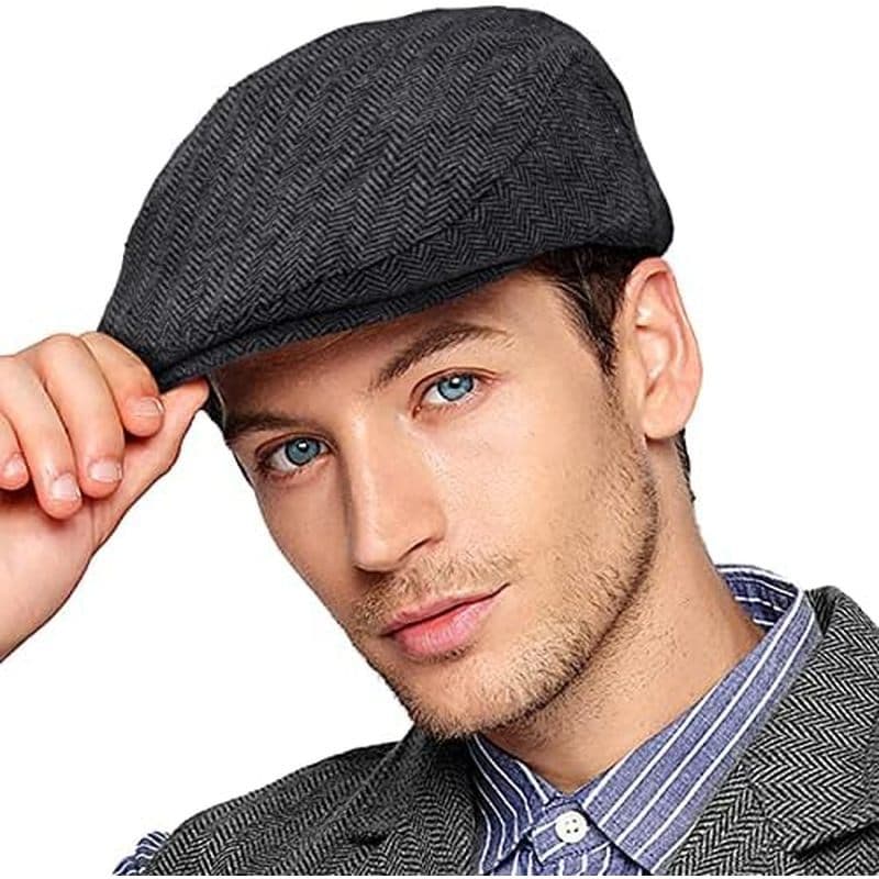 Boné De Jornaleiro De Hera Plana Espinha De Peixe Para Homens , Chapéu De Taxista Tweed Com Mistura De Lã Dos Anos 1920