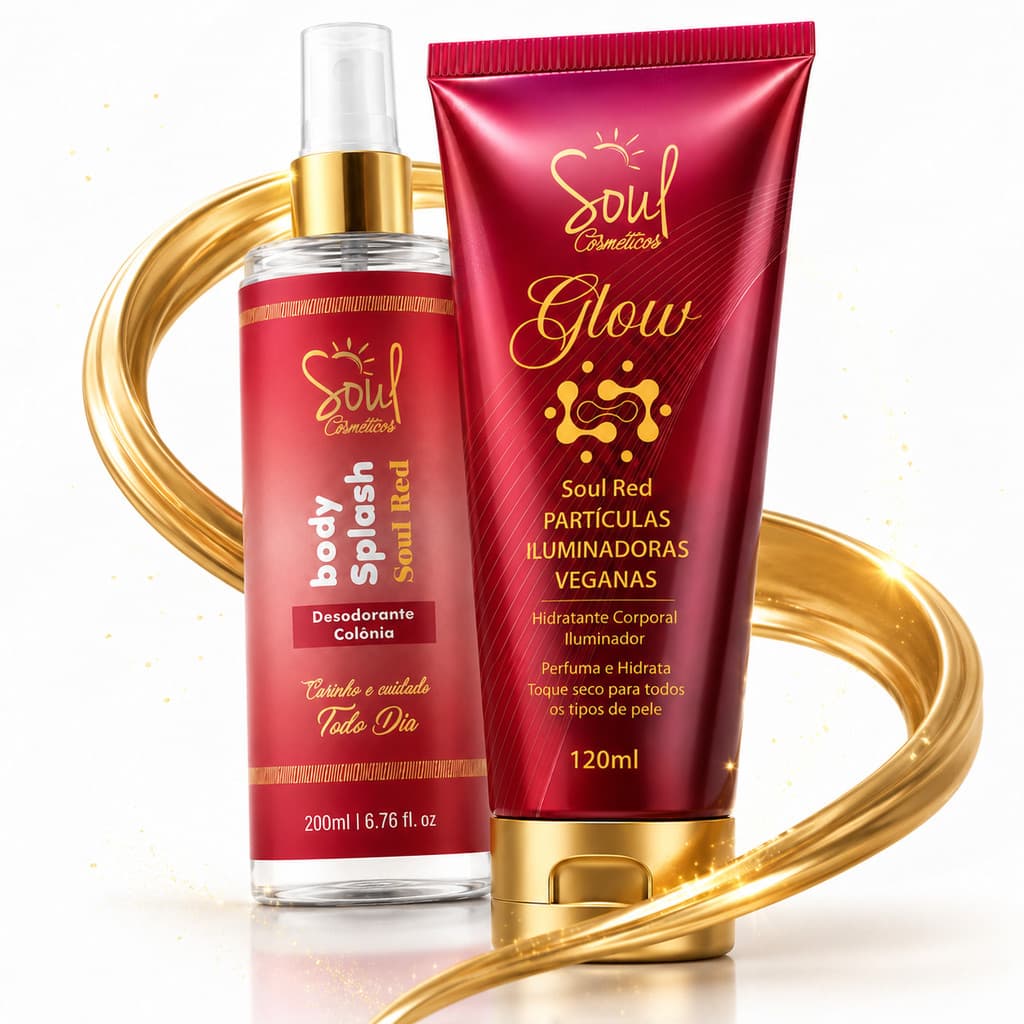 Kit Body Splash Feminino Hidratante Corporal Iluminador Glow Soul Red