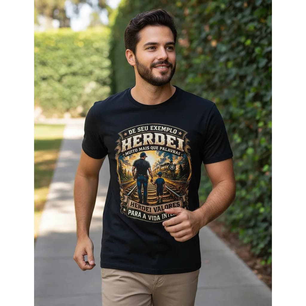 Camiseta Masculina Pai E Filho Caminhada Dia Dos Pais Estampa Exclusiva 100% Algodão