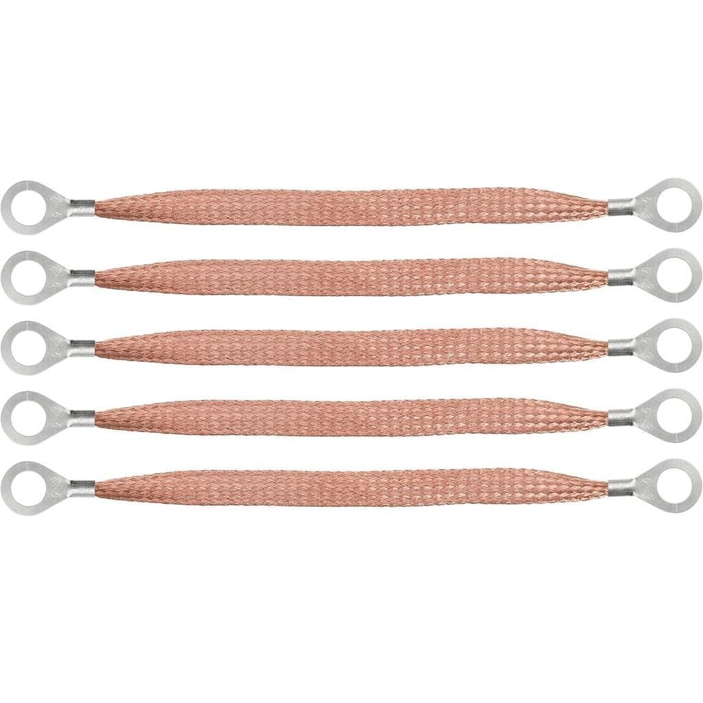 Cabo de Aterramento Trançado de 10" (250mm) para Motor Automotivo com Terminal de Anel de 1/2" - Kit de Aterramento para