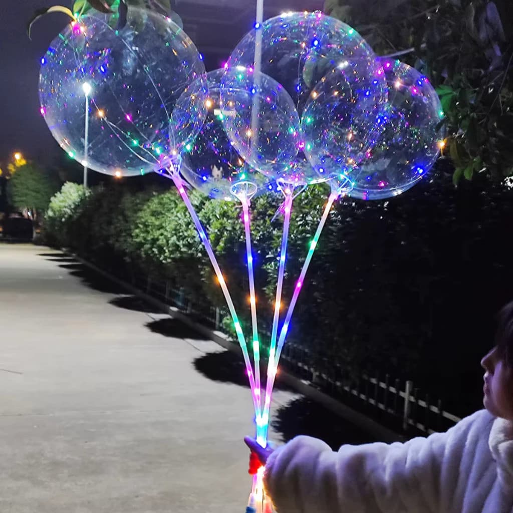 Kit 10 Balões Transparente Balão Bubble Luz Cristal para Festa e Eventos Com Led 24 Polegadas 60 CentimetrosG