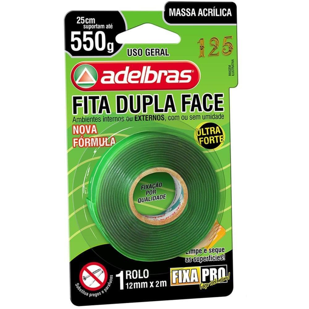 Fita Dupla Face Fixa PRO Massa Acrilic 12MMX2M