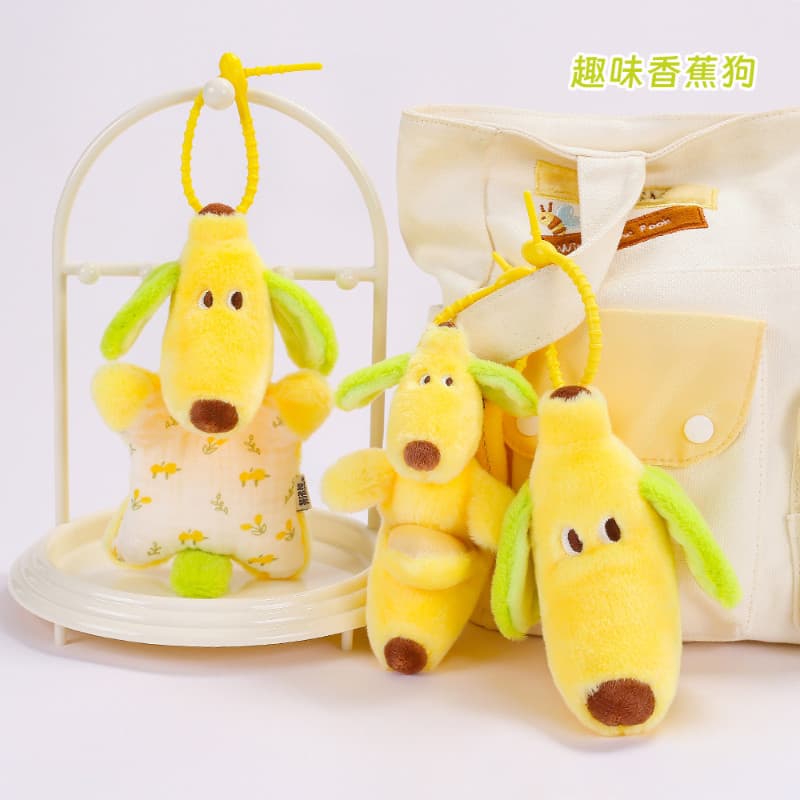 Pingente de Pelúcia Criativo em Forma de Banana para Cachorro, Chaveiro Fofo de Cachorrinho, Charm de Bolsa Macio em For