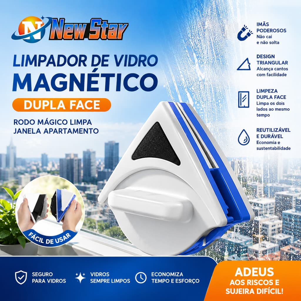 New Star Limpador De Vidro Magnetico Dupla Face Rodo Magico Limpa Janela Apartamento