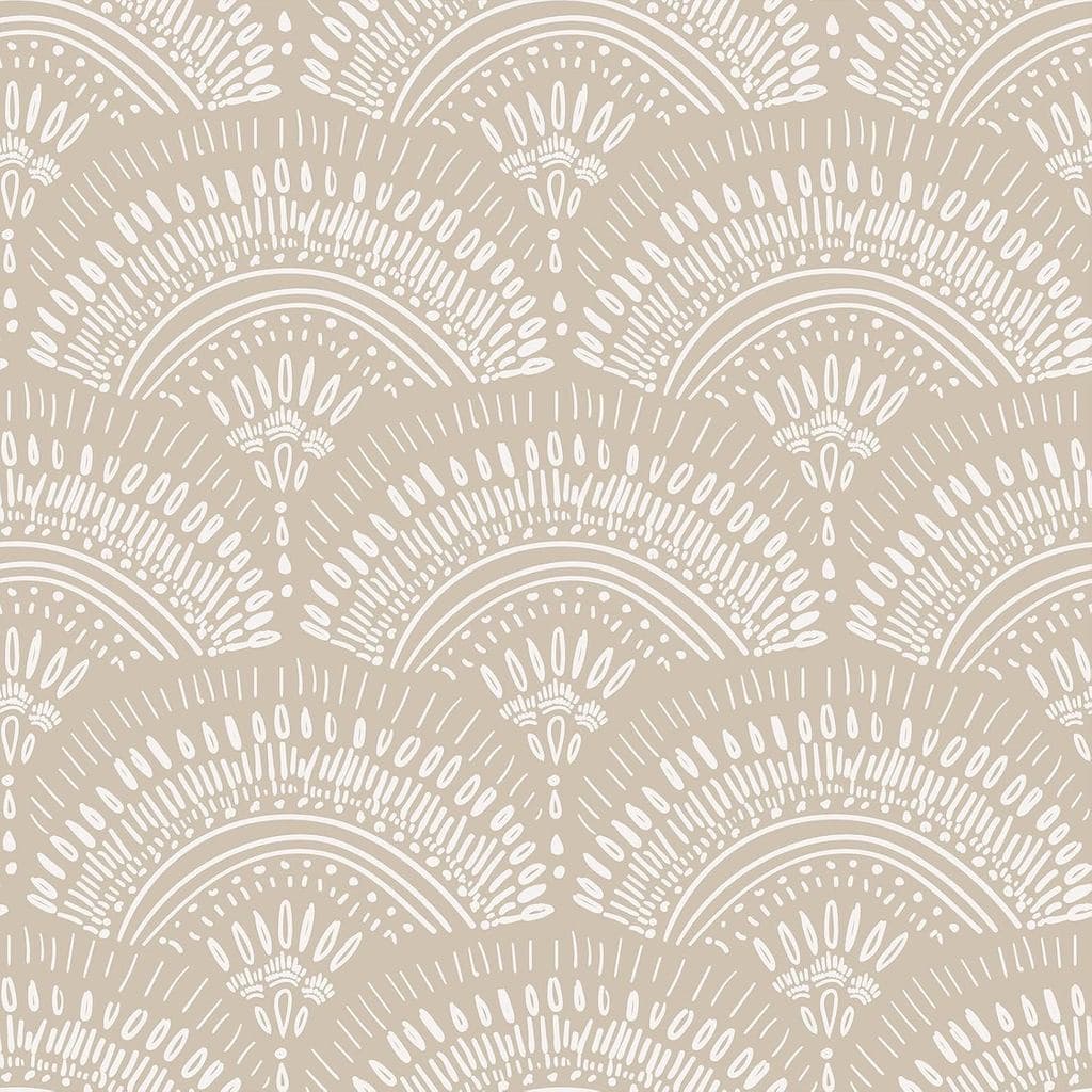 VEELIKE Papel de Parede Geométrico com Arcos Detalhados em Bege, Papel de Parede Boho de Estilo Meados do Século para Qu