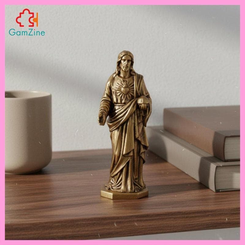 [lzdxwcke2] Estátua De Coração Sagrado De Latão Em Miniatura , Figura Religiosa Abstrata Para Estante Ou Painel De Carro
