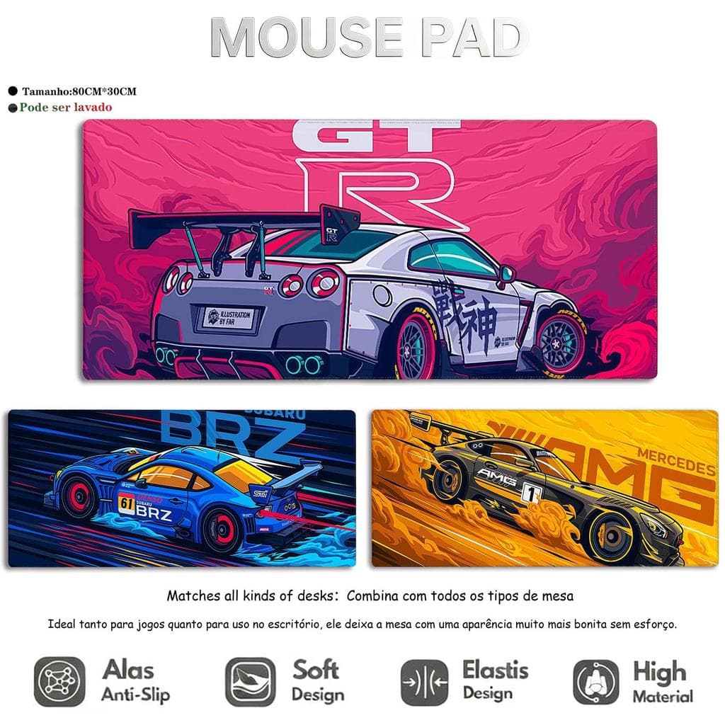 Mouse Pad Gamer Estético com Design de Corrida Anime Tapete de Mesa Antiderrapante com Borda Costurada para Teclado