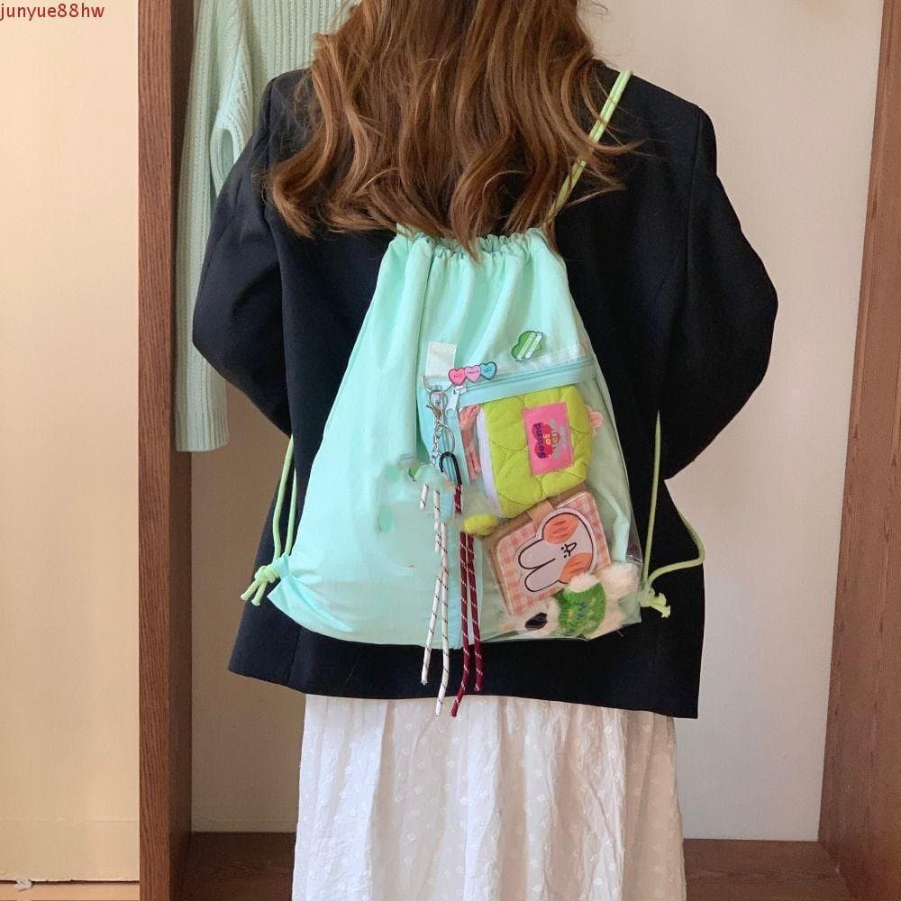 Mochila JUNYUE Com Cordão , Bolso Transparente Leve Estilo Coreano Itabag , Bolsa De Ombro De Grande Capacidade