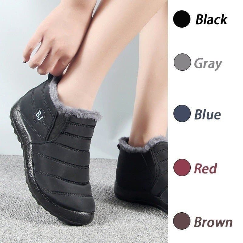 Botas de neve femininas sapatos de couro de pelúcia quente inverno deslizamento para fora brochura Casual Ultra-alta à p