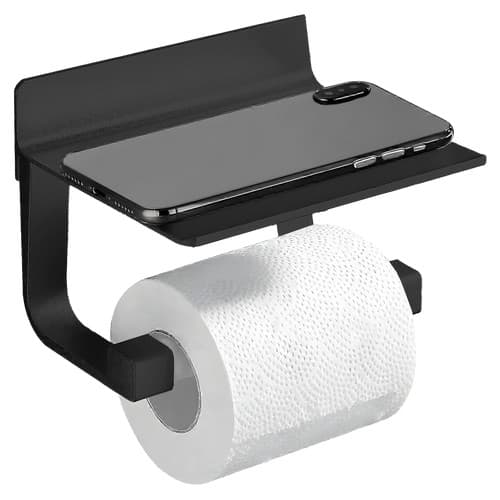 Suporte Papeleira Porta Papel Higiênico De Parede Com Base Preto Fosco Cromado
