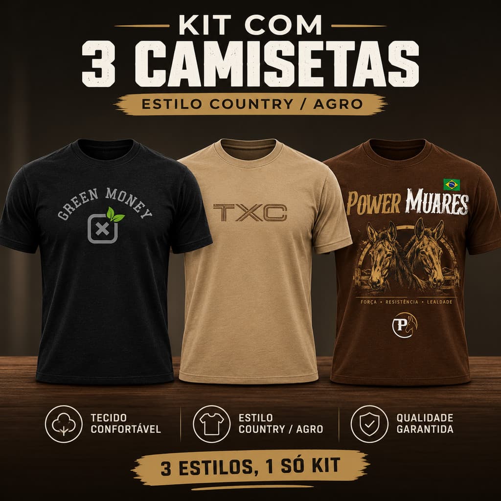 Kit 3 Camiseta Plus Size P ao G5  Texana-TX Muladeiros Básica streetwear Rodeio agro country lançamento 100%algodão