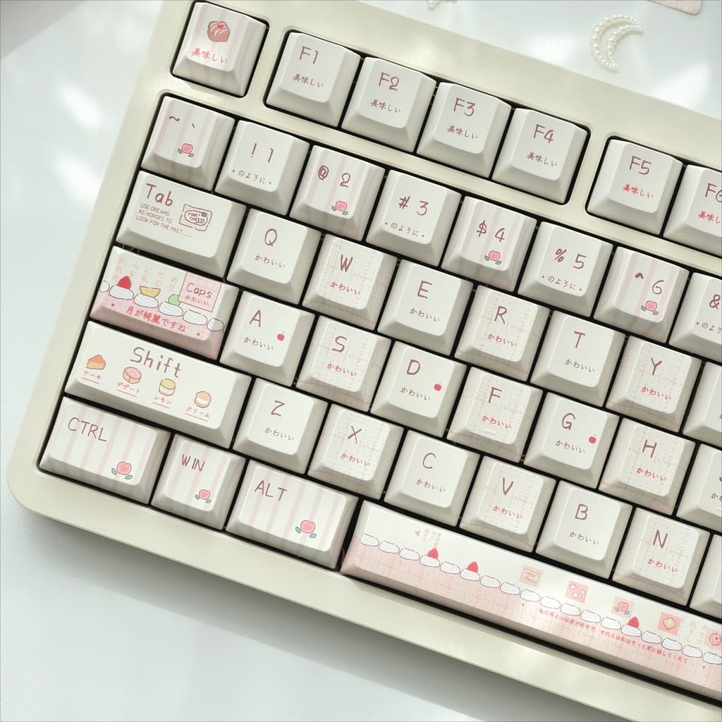 Keycap De Morango Cremoso Perfil Cereja 130 Teclas Sublimação De Tinta De Cinco Lados Aula F75 F99 RK100 Sweety Cartoon