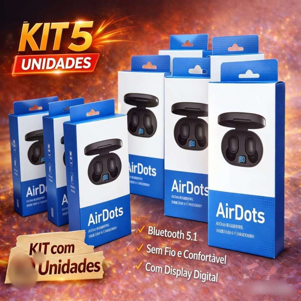 Kit com 5/10 unidades de fones de ouvido Bluetooth E6S AirDots TWS com tela digital, Bluetooth 5.1 para revenda