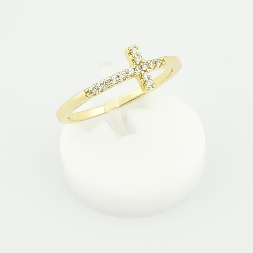 Anel Cruz Cravejada Banhado em Ouro 18k 14