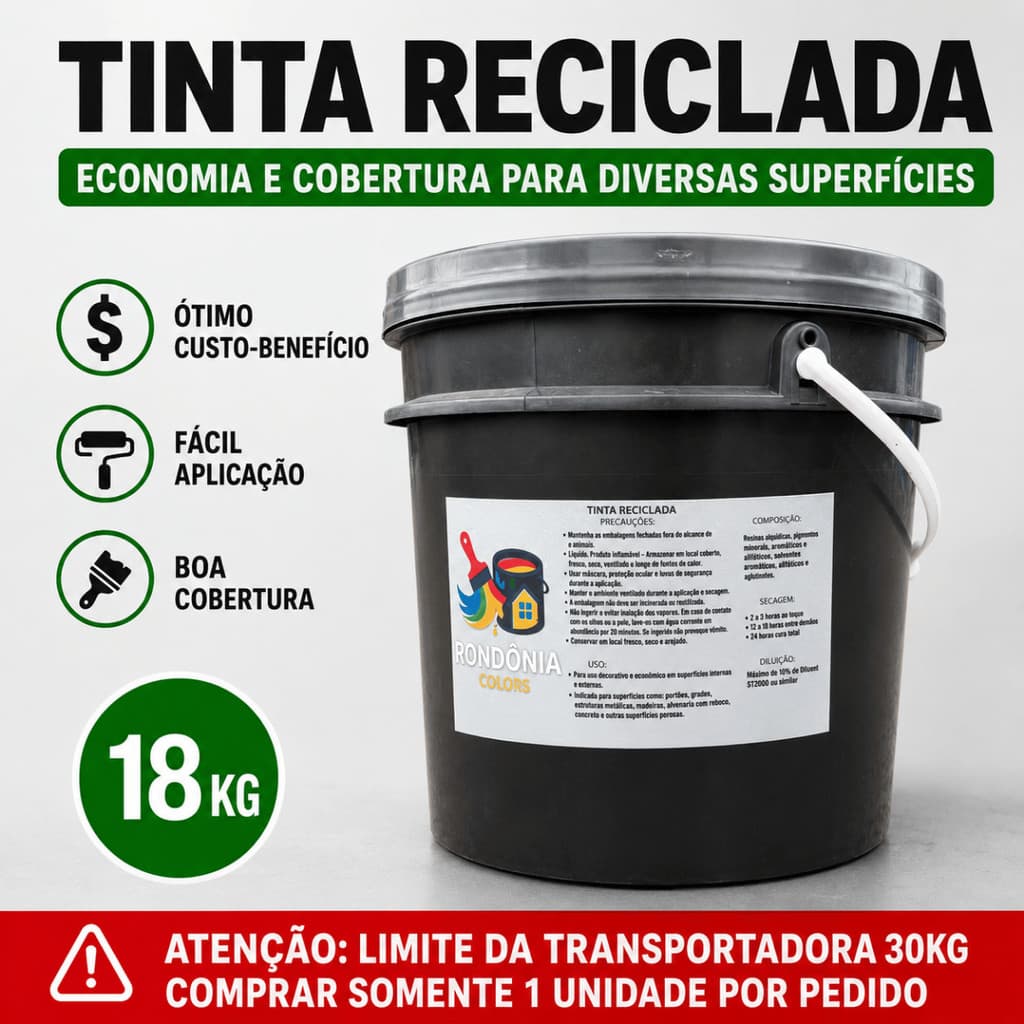 Tinta Reciclada 18kg Multiuso Base Solvente Ferrugem Metal Madeira Alvenaria Piso Uso Rural Externo