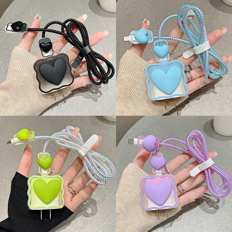 Conjunto De Capa De Telefone Com Proteção De Cabo De Dados Estilo Onda , Clipe De Carregador Para Evitar Quebras E Prote