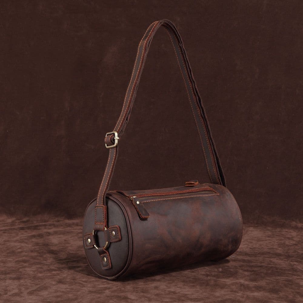 Retro Crazy Horse couro masculino saco na moda bom couro motocicleta saco travesseiro cilindro saco de couro Casual bols