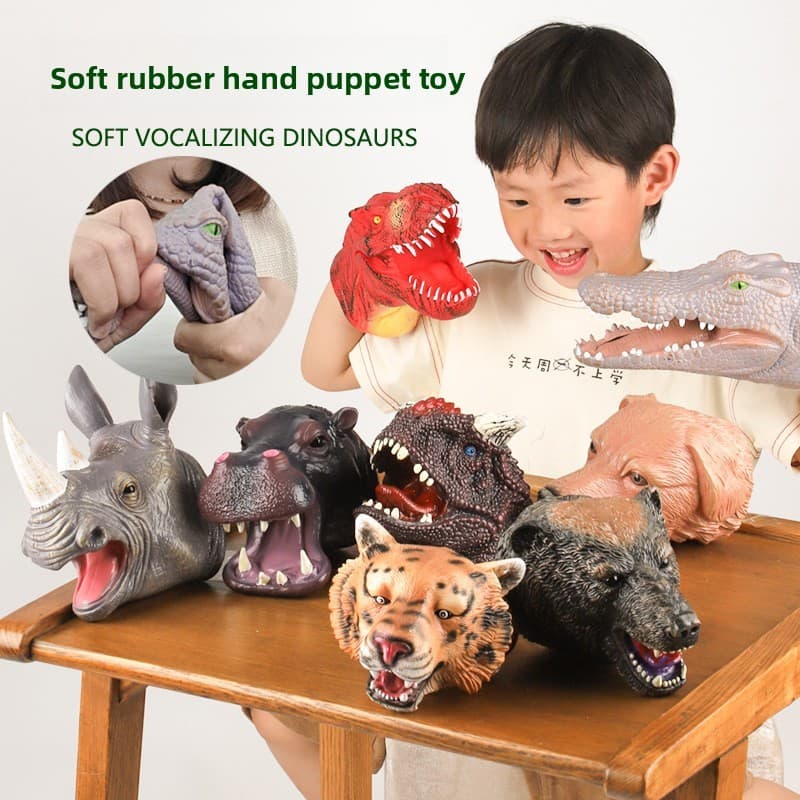 Simulação fantoche de mão em forma de dinossauro brinquedos animais infantis