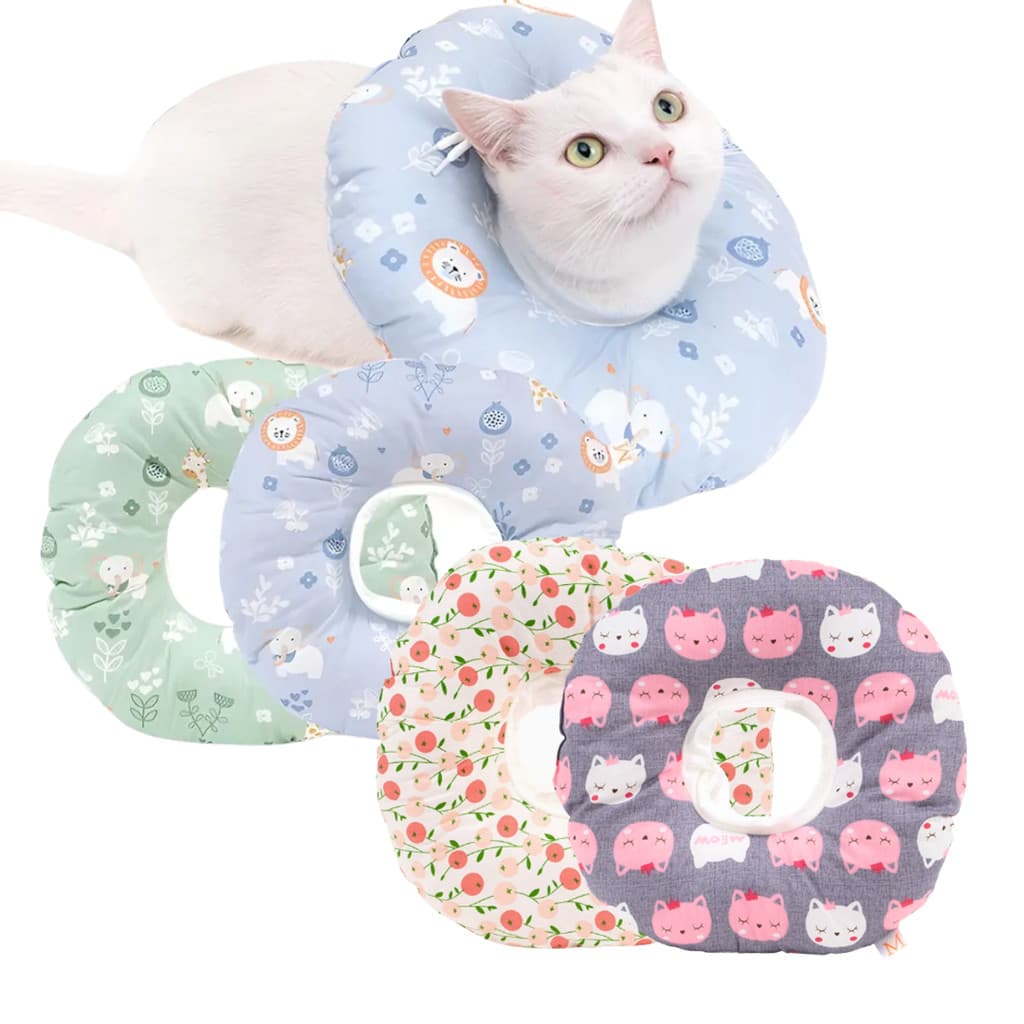 Colar Elizabetano Cone Pós Cirúrgico Almofada Regulável para Cães E Gatos