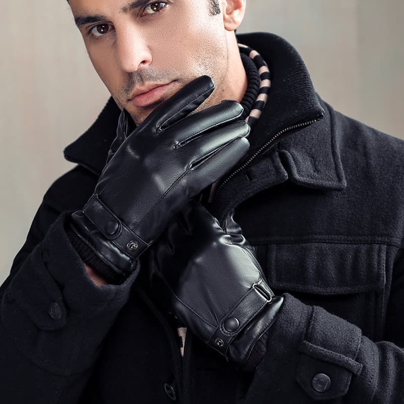 Luvas de Couro Masculinas para Outono e Inverno, Forradas com Lã, Espessas, com Tela Sensível ao Toque, Quentes, para Mo