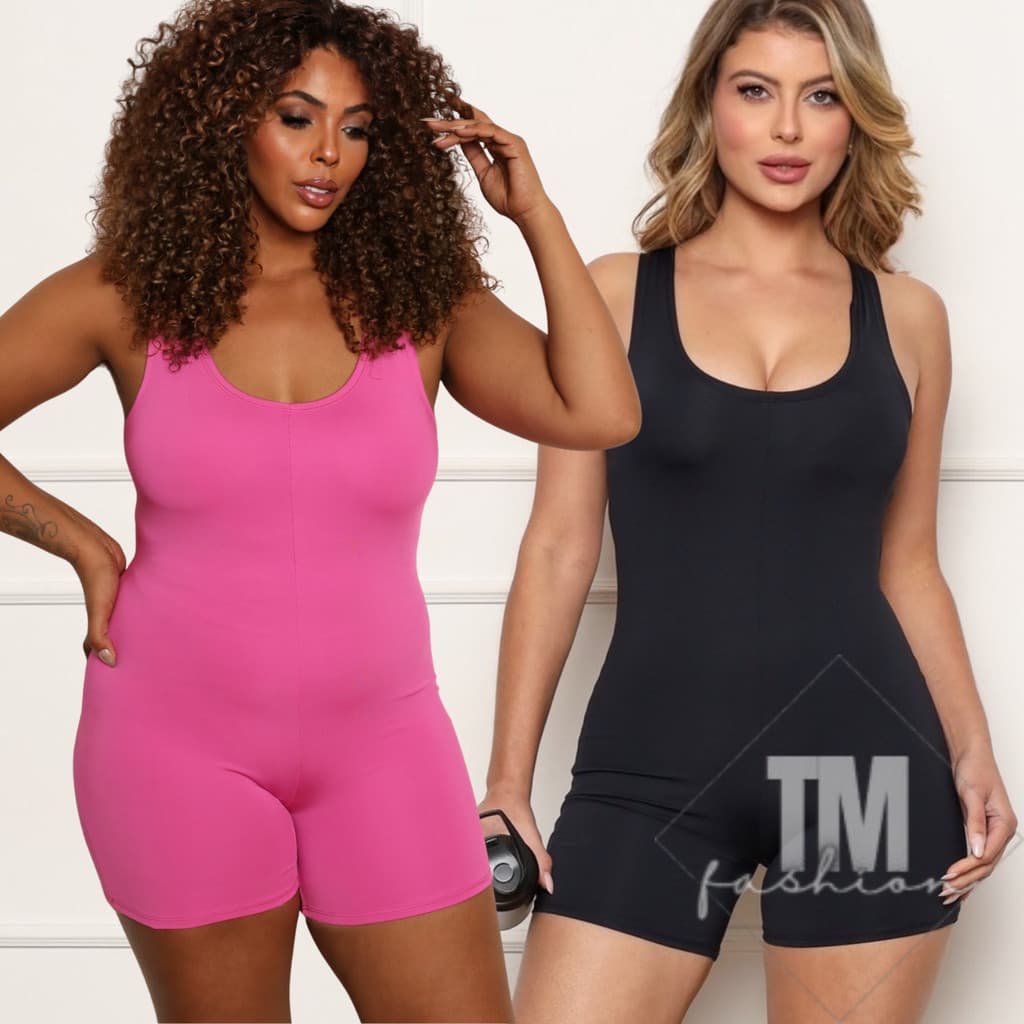 KIT 2 Macaquinho Feminino Academia Regata Suplex Cavado nas Costas Treino Fitness Yoga