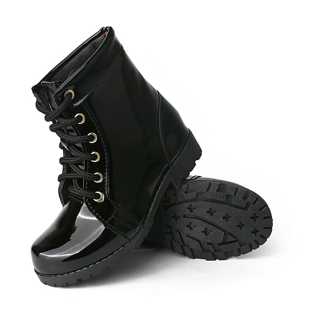 Bota Coturno Infantil Feminino Preto Verniz Resistente e Confortável