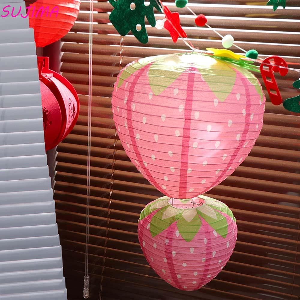 Lanterna De Morango , Papel Rosa 3D Portátil , Tema De Frutas Em Formato Especial , Bola De Suspensa Fofa E Doce