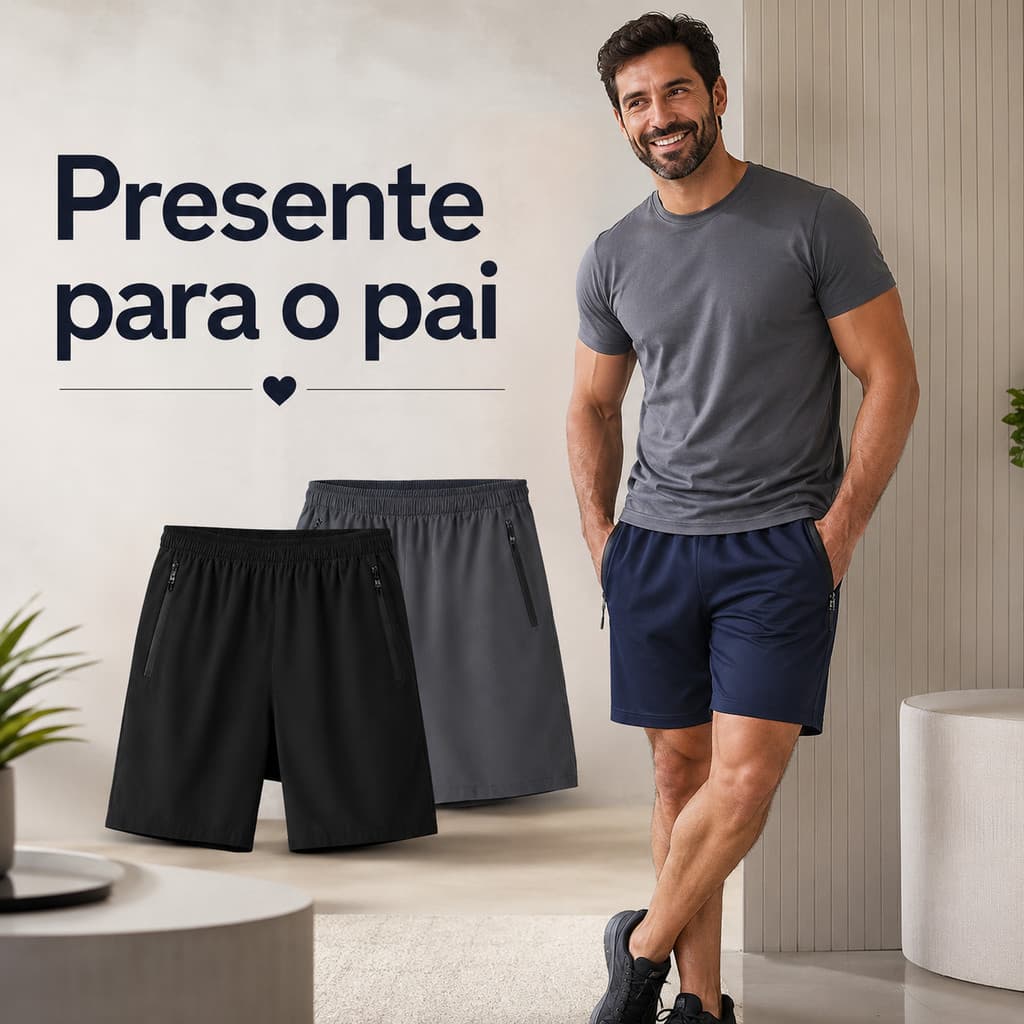Bermuda Short Praia Dry-Fit Alto Padrão Bolso Zíper Masculino Academia Casual Treino Fitness Secagem Rápida