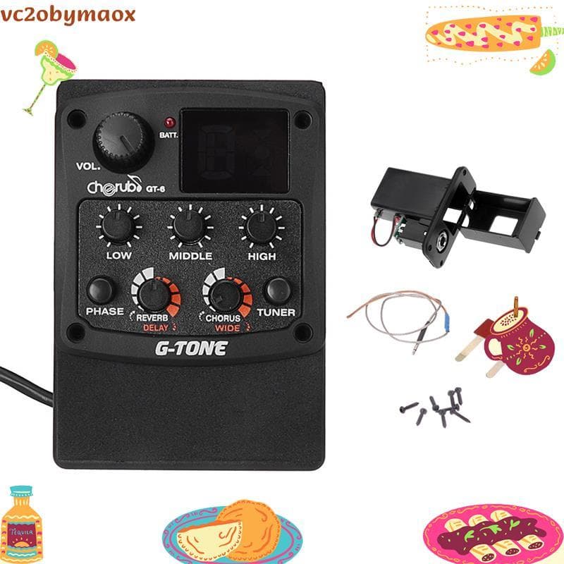 G-Tone GT-6 Guitarra Acústica Pré-Amplificador Piezo Captador 3 Bandas EQ Equalizador LCD Tuner Reverb Atraso Coro Efeit