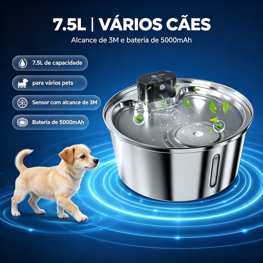 Newpet 7.5L Kit Fonte Para Gatos Automático Pet Sem Fio Bebedouro Purificador de Água Bivolt para Gatos e Cãoes