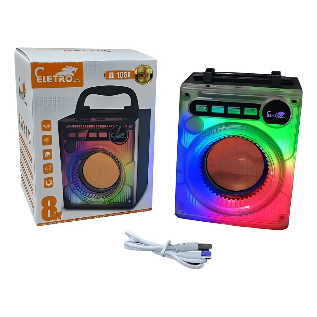 Caixa de Som Bluetooth 8W com LED RGB, USB e Portátil – Som Potente e Design Moderno