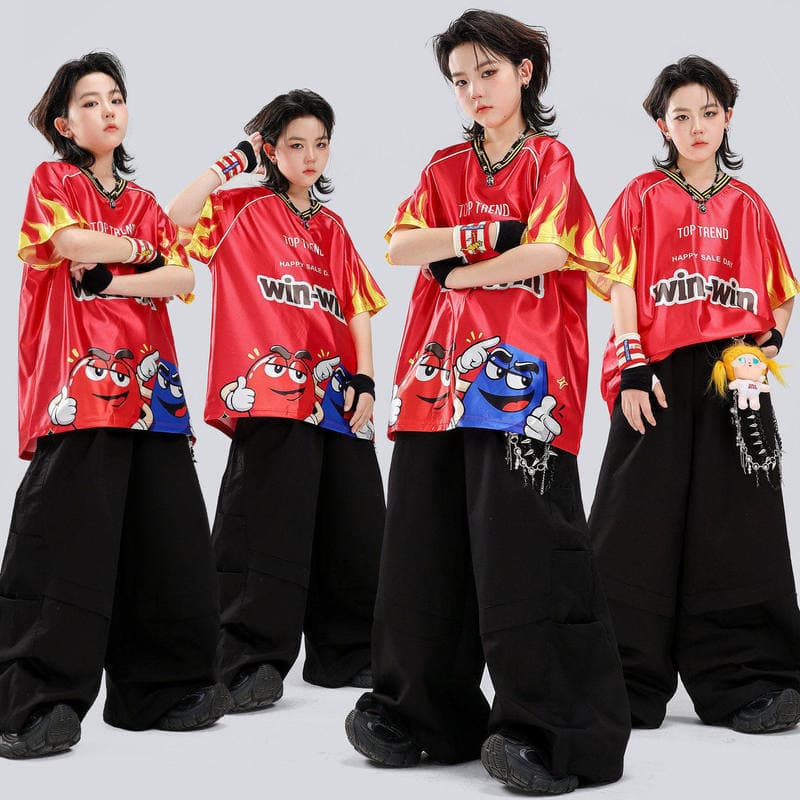 Crianças hip-hop dança vermelho desempenho roupas da moda bonito meninos hip-hop dança terno na moda legal crianças hiph