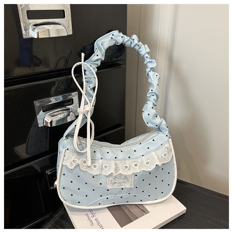 Bolsa de Ombro Feminina, Bolsa Baguete, Novo Estilo de Verão 2026, Estilo Doce e Moderno com Renda Plissada, Bolsa Peque