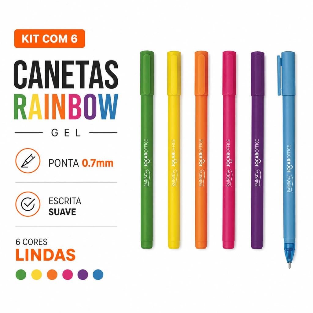 Kit 6 canetas em gel 0.7 Rainbow Escrita macia Escolar Leonora