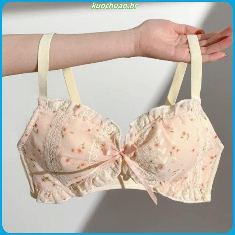 Novo estilo doce picante menina renda roupa interior Floral sem anel de aço puro desejo seios pequenos reunidos olhar gr
