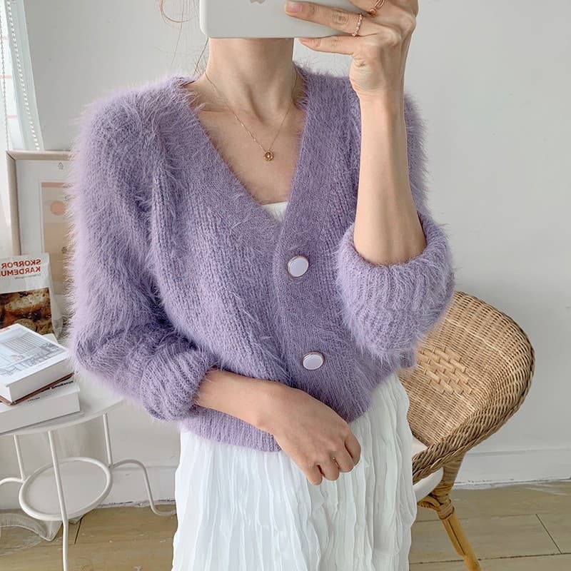2026 primavera outono moda coreana com decote em V em forma de coração único Breasted imitação de lã de vison jaqueta cu