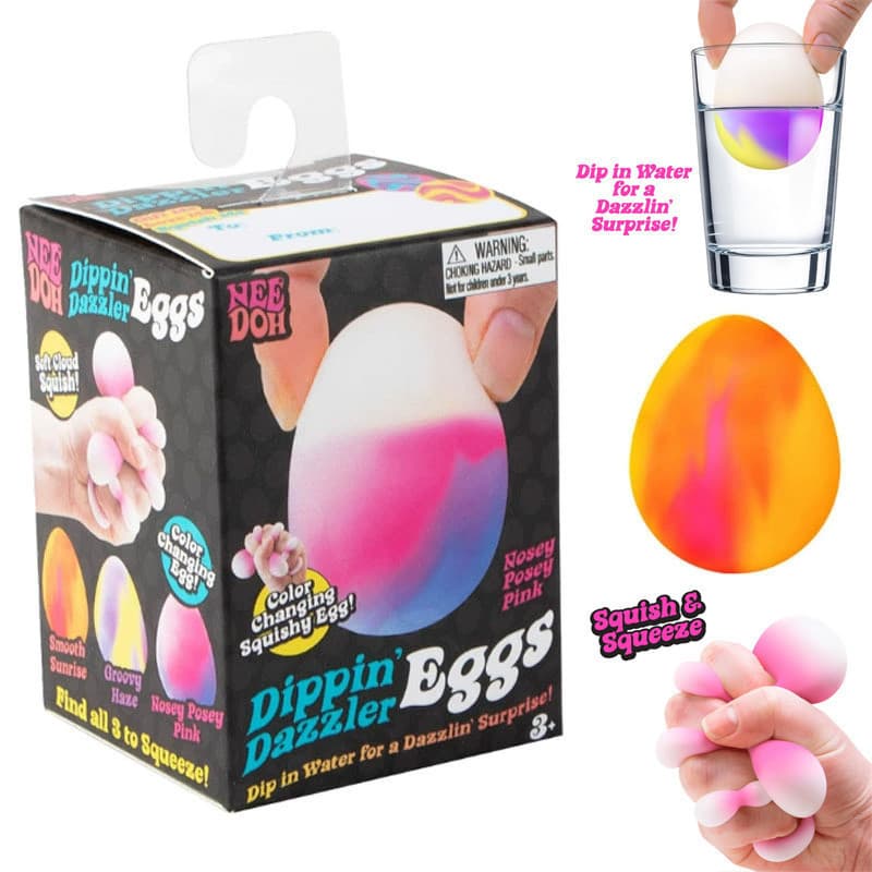 NeeDoh Dippin' Dazzler Eggs, Brinquedo Antiestresse Macio que Muda de Cor, Mergulhe na Água para Surpresas, Brinquedo An